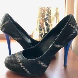 Giuseppe Zanotti W’s  38.5 (8.5M) Black/Electric Blue Scale Zipper Detail Pumps